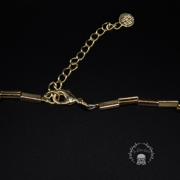 HOUSE OF HARLOW 1960 Gold & Cream Textured Geometric Leather Station Necklace - Picture 6 of 6